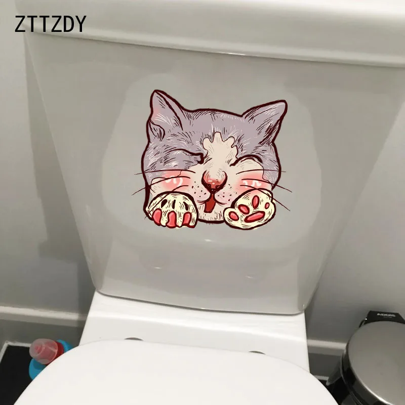ZTTZDY 23*20.3CM Cute Cat Head Toilet Sticker Wall Decal Fun BedRoom Home Decor T3-0390 | Stickers