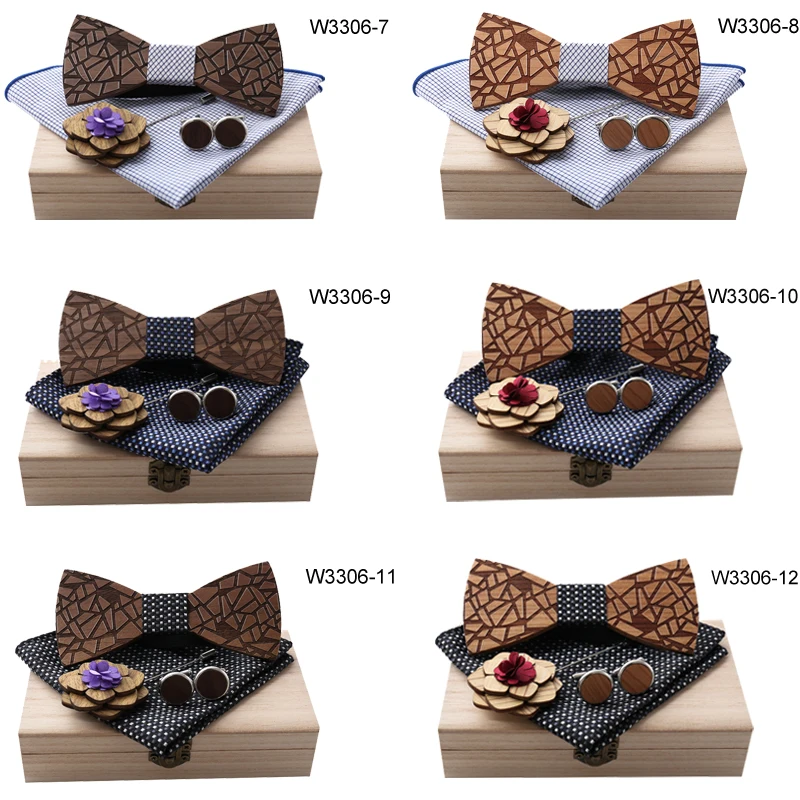 Новое поступление деревянный галстук бабочка + платок брошь запонки наборы для