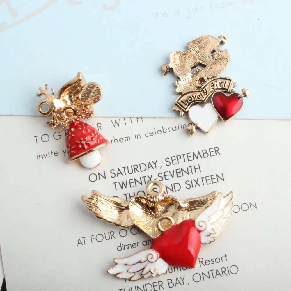 Модные эмалированные Подвески с сердечками крыльями и грибами 10 шт. аксессуары