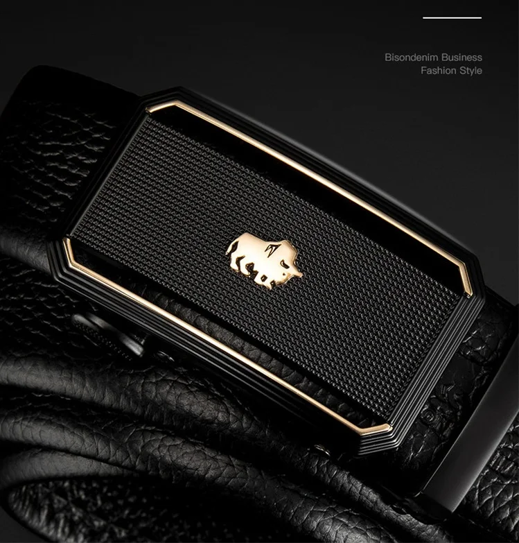 BISON DENIM Роскошные деловые мужские автоматические ремни модные кожаные ремни повседневные автоматические пряжки дизайнерские мужские черные ремни N71434