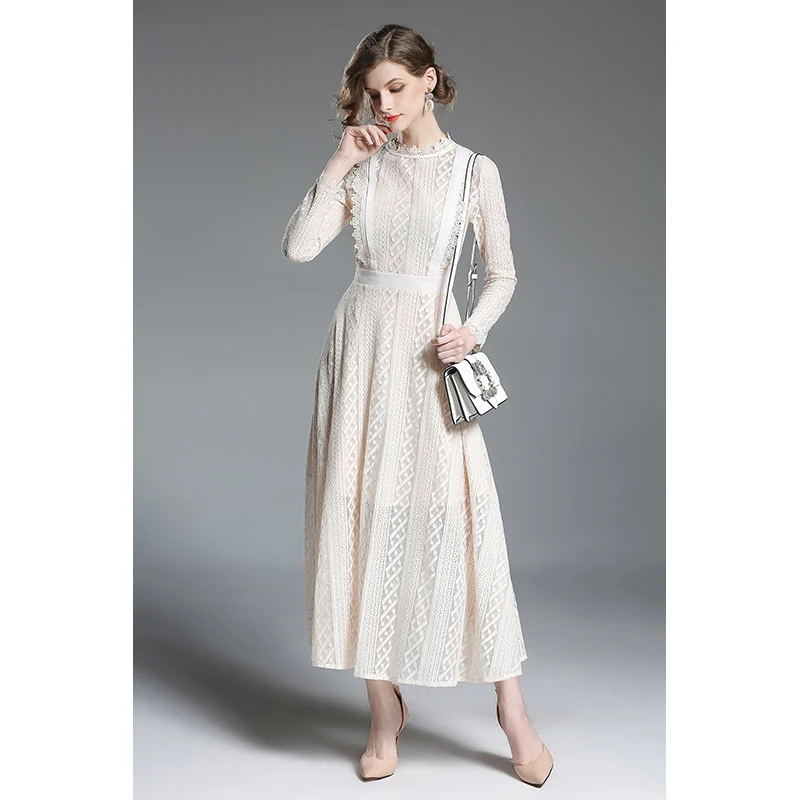 Three Seasons Streetwear Fit and Flare Solid Full None Ankle-Length Regular Empire Stand Spring Women's Swing Dress | Женская одежда