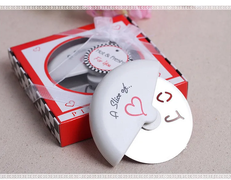 

10pcs "A Slice of Love" Stainless Steel Pizza Cutter in Miniature Pizza Box Wedding Gifts Favors Supplies wedding decoration