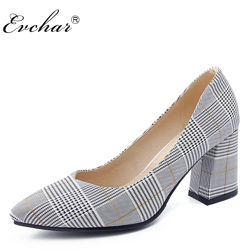 Новые пикантные женские туфли лодочки с узором в клетку женская обувь на высоком