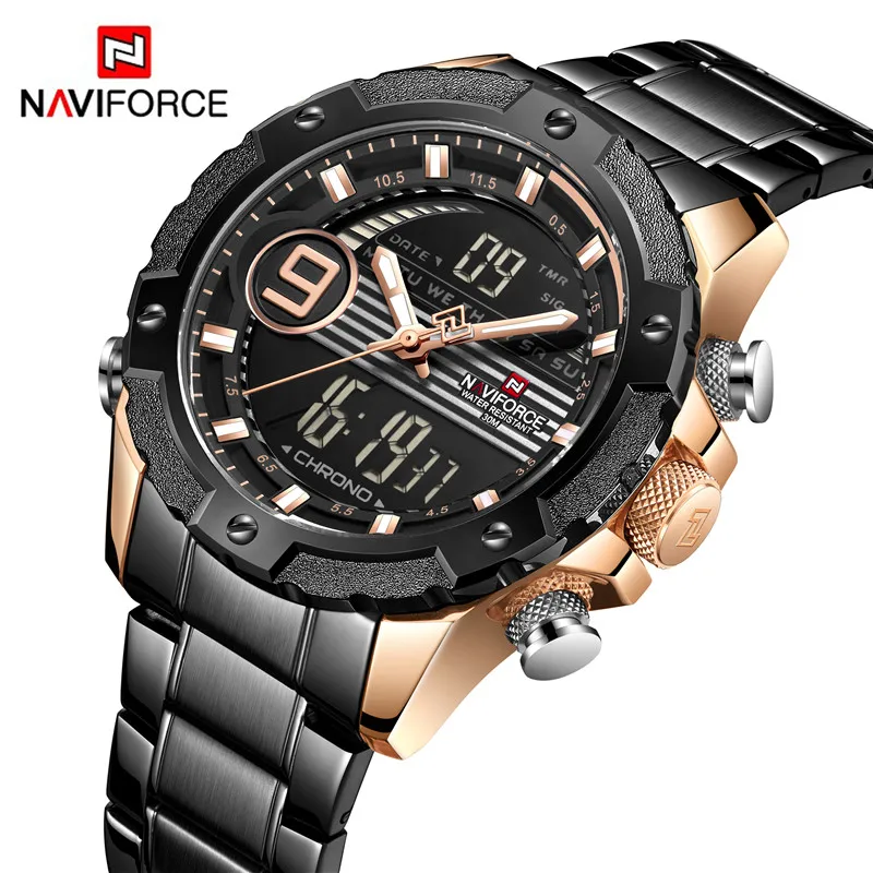 Часы наручные NAVIFORCE Мужские Цифровые спортивные брендовые Роскошные Кварцевые в