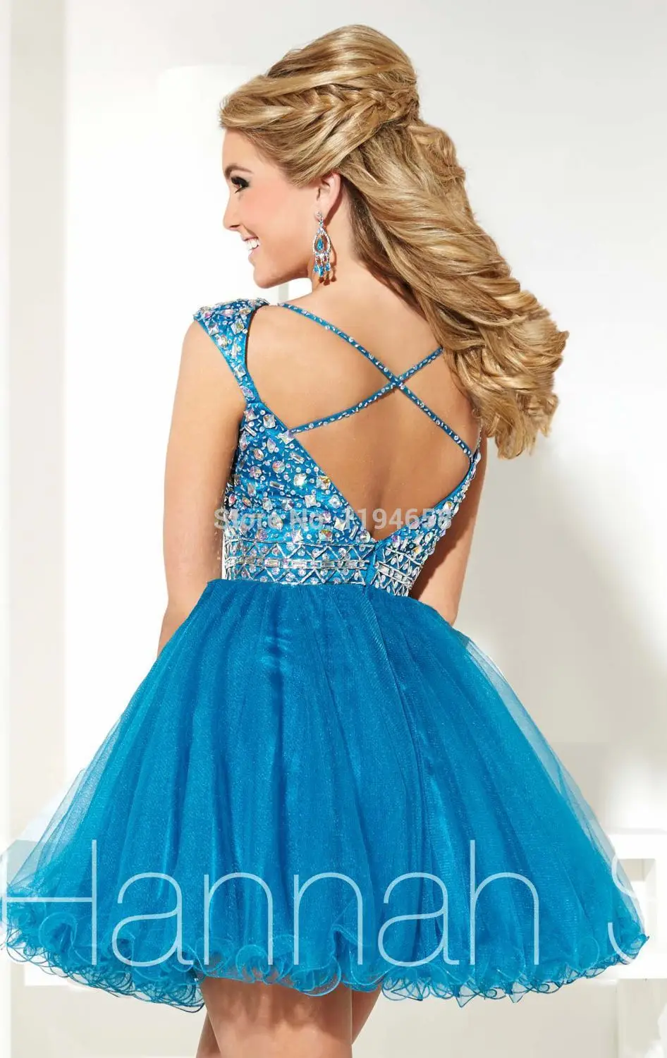Free Shipping 2014 Sexy V neck Homecoming Dresses Crystal Mini Ball Gowns Tulle Short Party Prom Girl Open Back Design|gown for flower girl|back