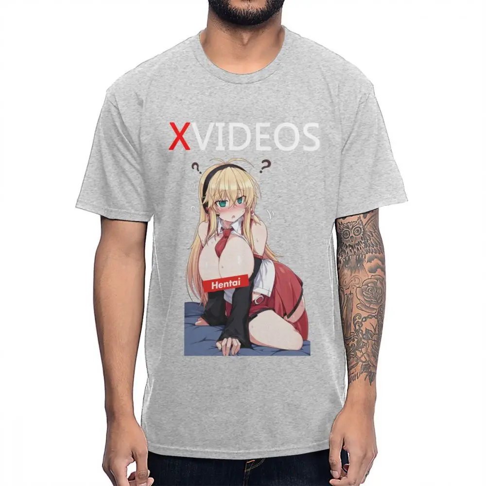 Xvideo Hentai Ahegao сексуальная девушка футболка для мужчин Новое поступление Camiseta хлопок S-6XL футболка - Цвет: Серый