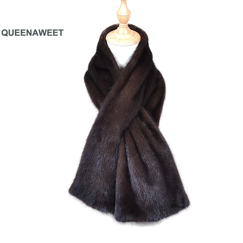 

New muffler genuine mink fur women scarf hand knitted mink scarves wholesale and retail natural color