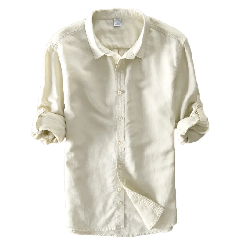 

Men's Cotton Shirt Men's Pure Color Casual Long Sleeve Shirt Color White/Black/Light Blue/Khaki/Orange/Lake Blue/Navy/Sunset Red