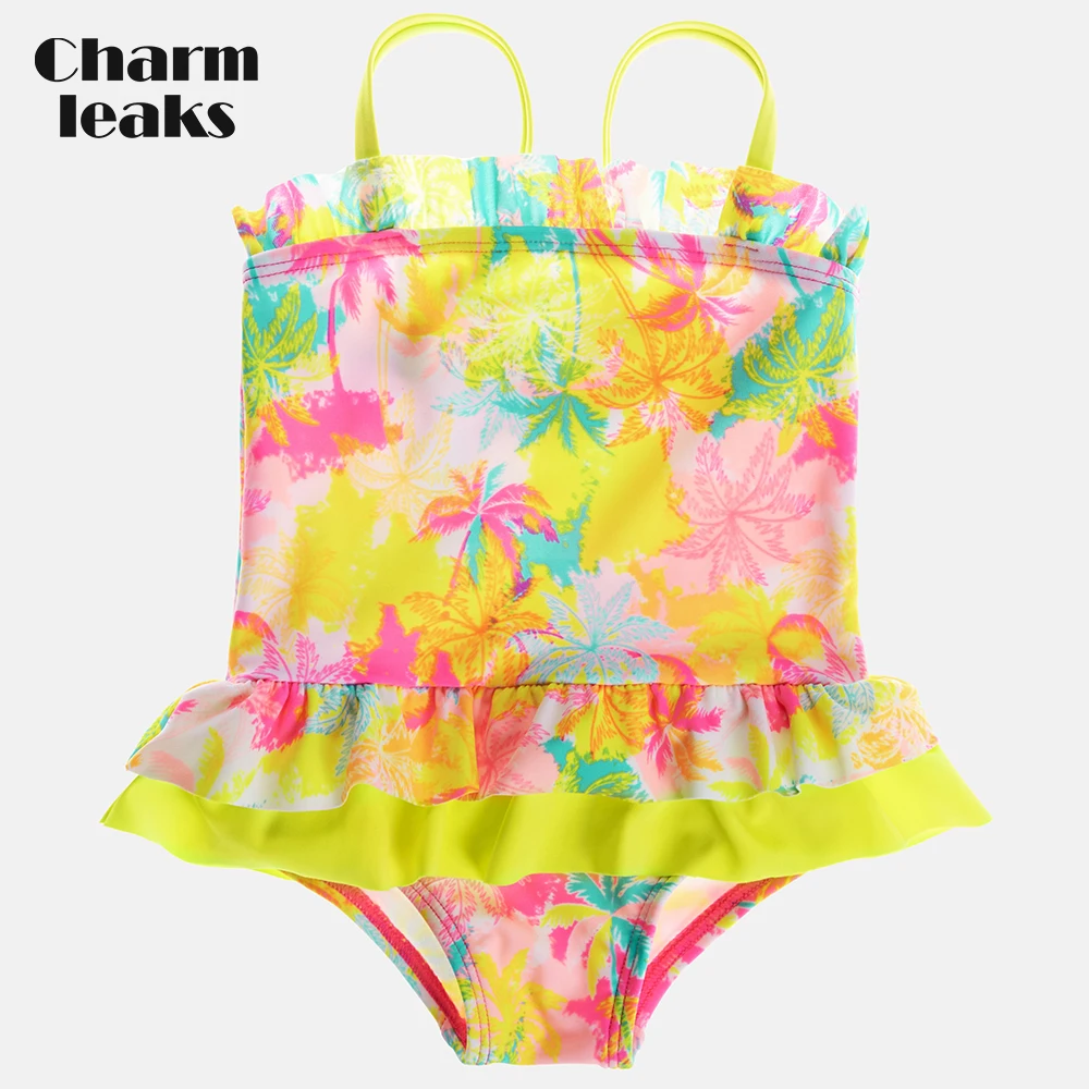 

Charmleaks Baby Girls' One Piece Swimsuits Floral Print Swimwear Ruffle Kids Bikini Adjustable Strap Cute Beach Wear