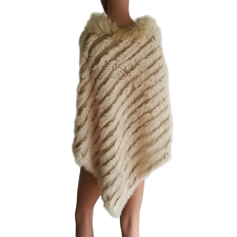 Женское меховое пончо HSPL шаль с отделкой из меха енота модная Осенняя вязаная