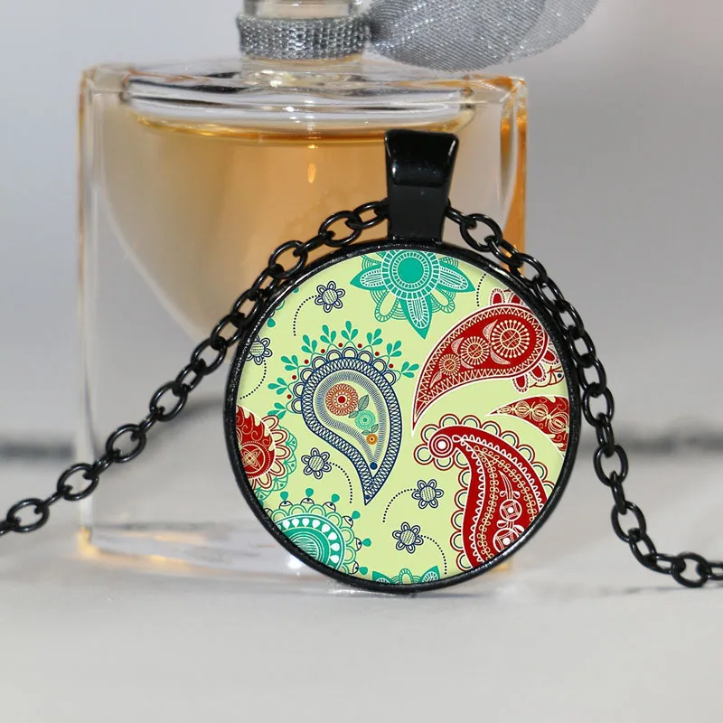 Серебряный цвет зеленая оранжевая розовая мандала ожерелье индийский Ом хна