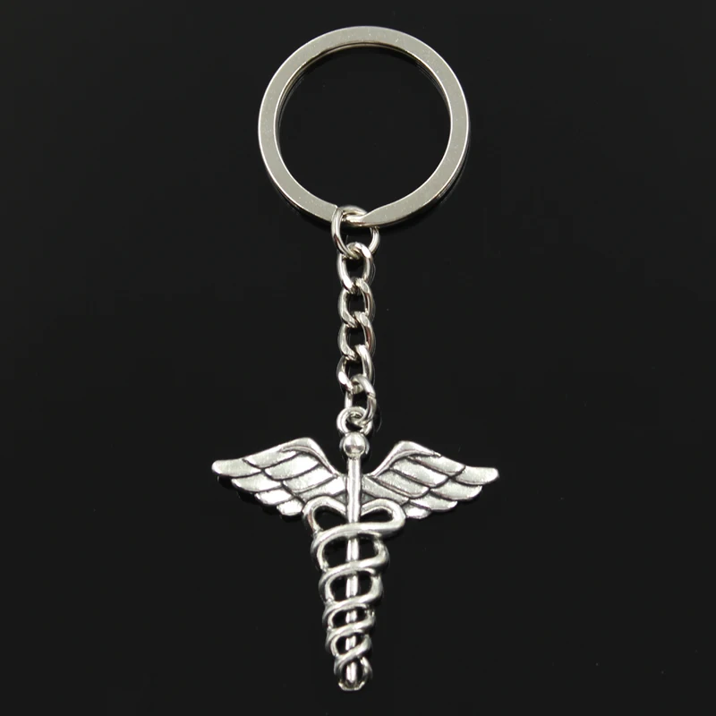 

New Fashion Keychain 40x40mm Caduceus Medical Symbol Md Pendants DIY Men Jewelry Car Key Chain Ring Holder Souvenir For Gift