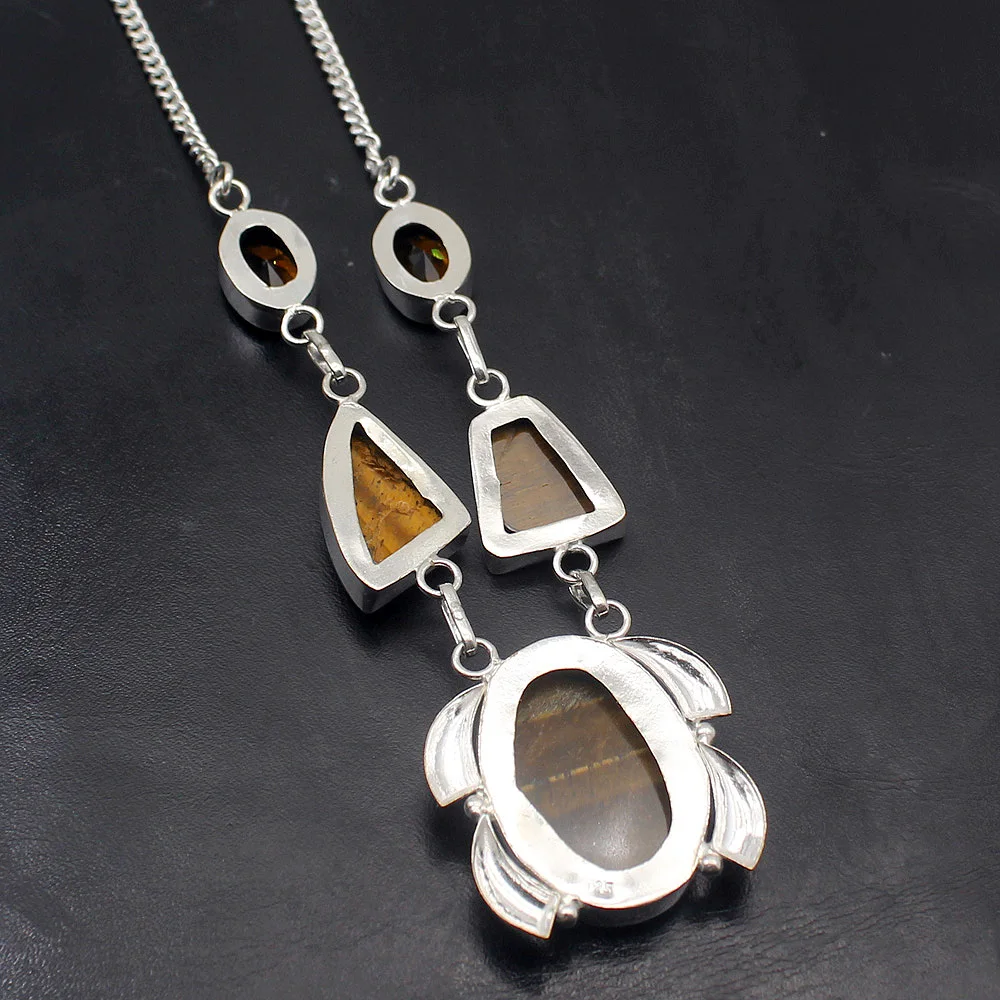 Ожерелье женское из серебра 925 пробы с натуральным тигровым глазом HoneyTopaz 19 5 дюйма