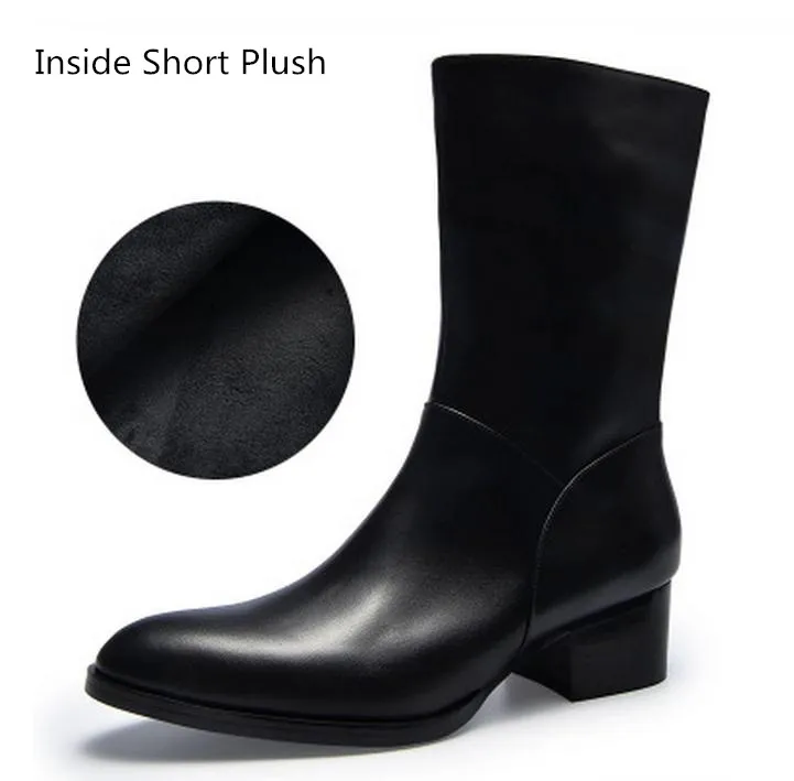 Мужские ботинки из натуральной кожи с острым носком на высоком каблуке | Обувь