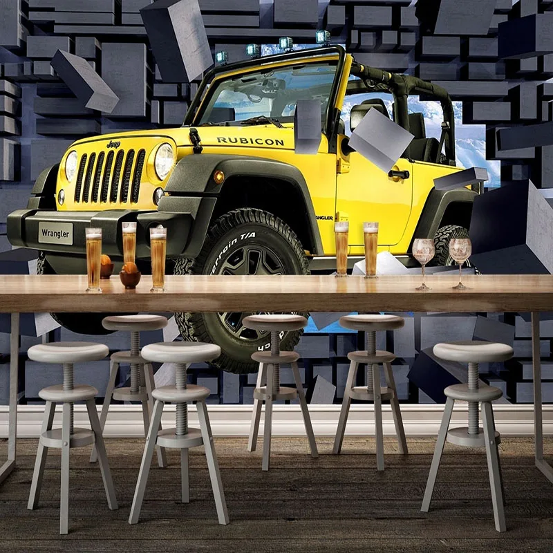 Пользовательские обои 3D мультфильм Jeep Car сломанная стена Fresco ресторан кафе