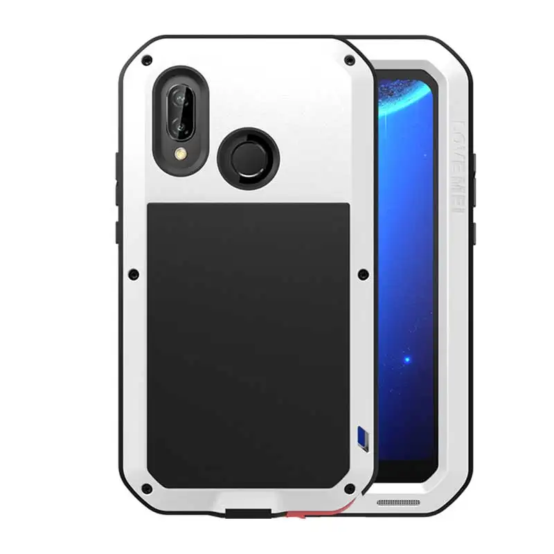 White Чехол Love Mei Armor для huawei P20 Lite P20 Pro противоударный алюминиевый металлический чехол для huawei P20 закаленное стекло полная защита - Цвет: White