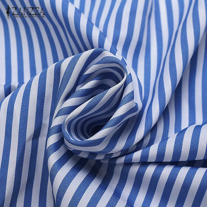 Brand Fashion Women's Long Shirt Dress Vertical Striped Ladies Sleeve Belted Side Split Maxi Vestidos 4XL Women | Женская одежда