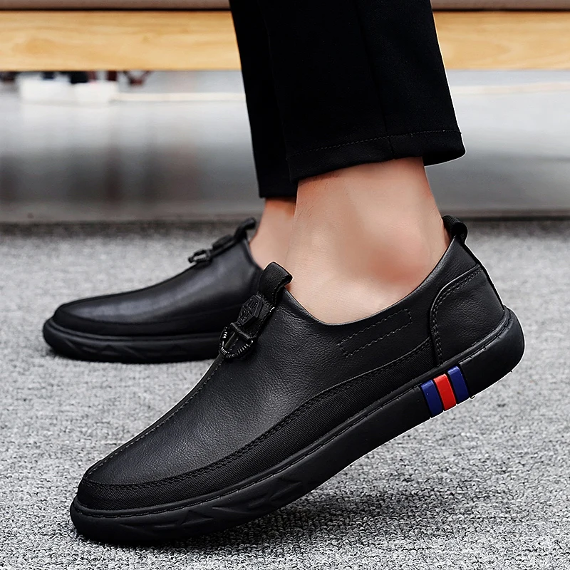 OSCO Leather Casual Shoes Men White Slip On Fashion Classic Black Flats Male Comfortable Breathable Lightweight | Обувь