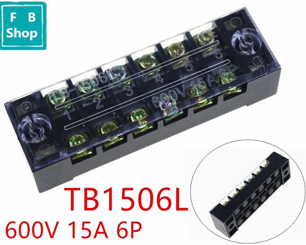 2 шт TB-1506 1506L 600V 15A 6 позиций винт Электрический Провод соединения барьер Клеммная