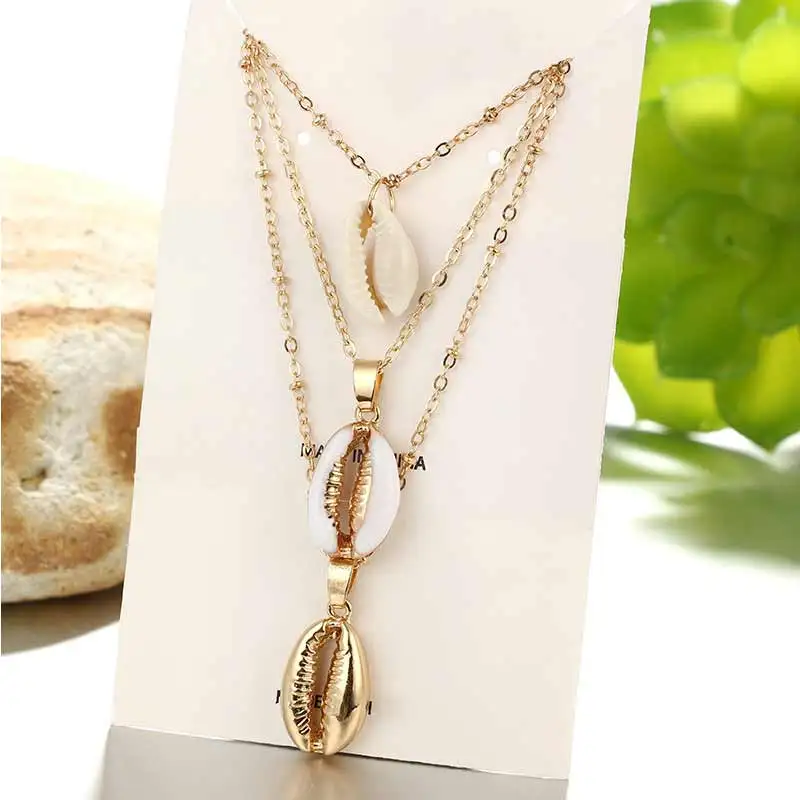 Золото Цвет Лонг кисточкой оболочки Цепочки и ожерелья s &amp Подвески для Для