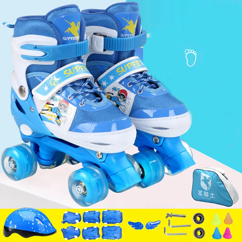 Blue S set EUR26-32 1 пара обувь для скейтборда двухрядные параллельные коньки четырехколесные коньки для начинающих для взрослых и детей Детские Patines De 4 Ruedas - Цвет: Blue S set EUR26-32