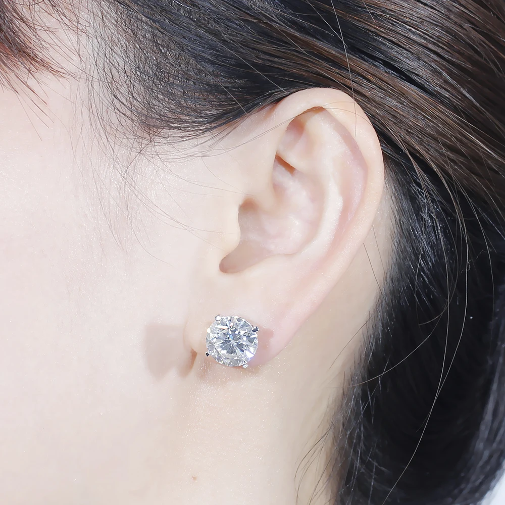 Серьги гвоздики с муасанитом Transgems большие размеры 18K 750 белые золотые 8CTW 4CT 10 мм