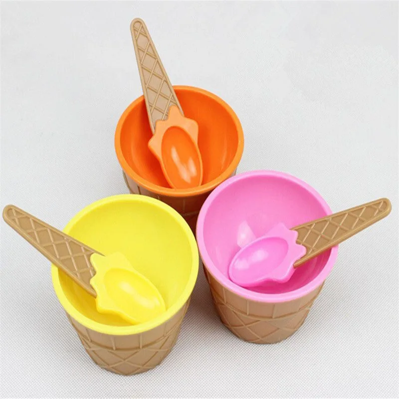 Детские пластиковые миски для мороженого набор ложек прочная чашка детей