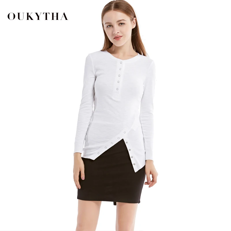 Oukytha осень 2017 г. Новый Повседневное круглым вырезом Футболки для девочек и Топы