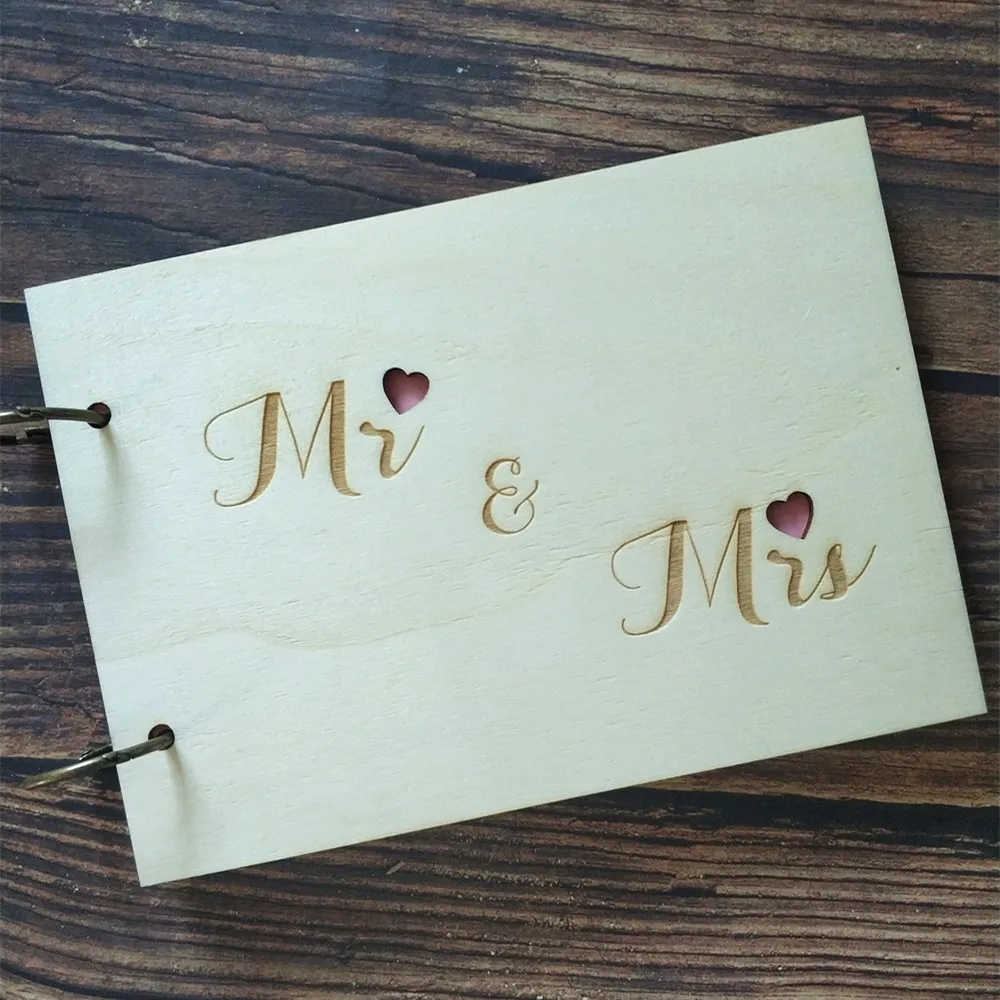 Лазерная резка дерева Mr & Mrs деревенская Свадебная деревянная Гостевая книга