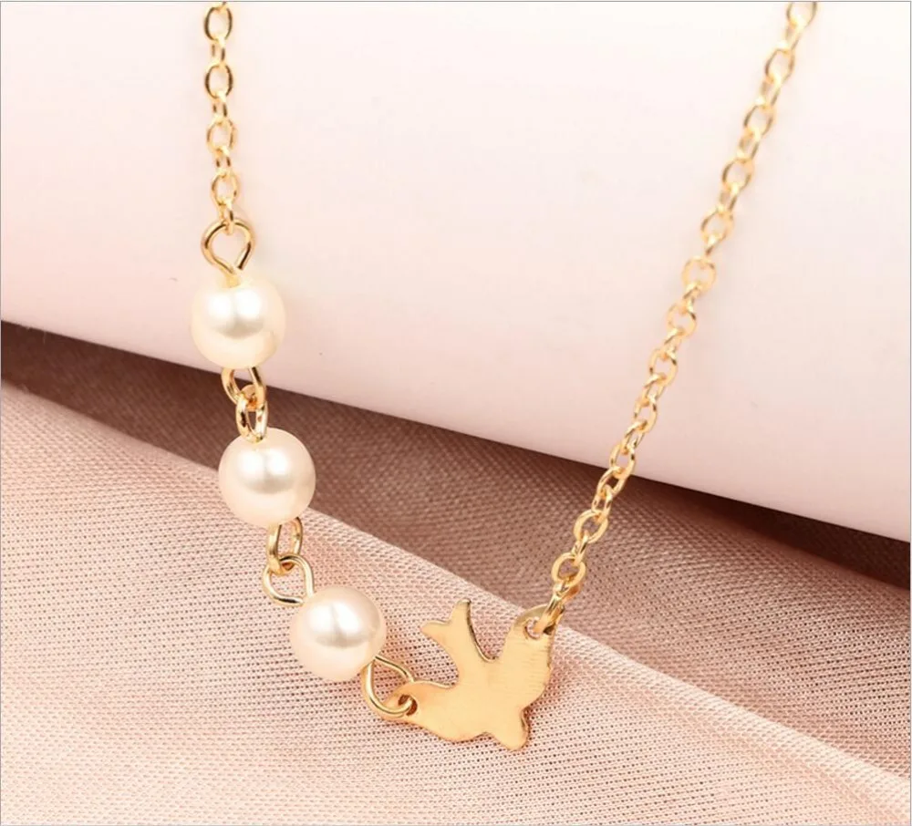 Чокер маленький мир голубь ожерелье для женщин Золотая цепочка Маленькие Птицы