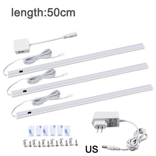 3X50cm US Adapter EeeToo светильник под шкаф, кухонный ручной волнистый датчик движения, светильник ing DC 12V светодиодный шкаф, светильник s для кухни - Цвет: 3X50cm US Adapter