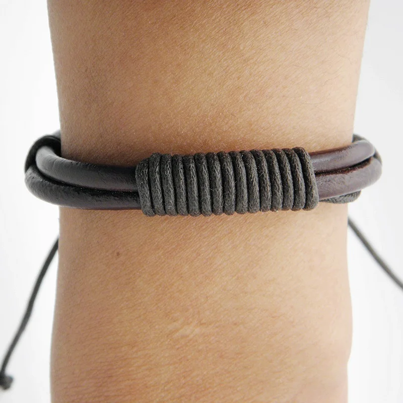 2019 Stylish Men's Real Leather Braided Hemp Bracelets Handmade Vintage Rope Chain Wrap Bracelet Jewelry Gifts Factory Price | Украшения