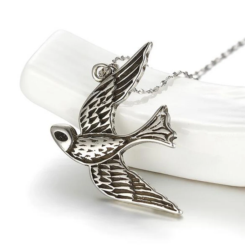 OMHXZJ Wholesale Fashion Vintage Swallow Woman Man 925 Sterling Silver Thai Black Pendant Charms PE107 NO Chain Necklace | Украшения и
