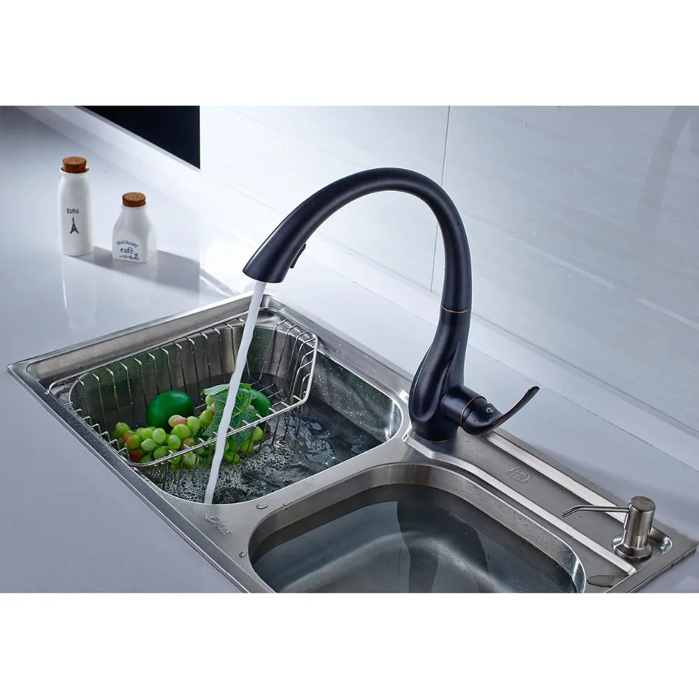 Смеситель для кухонной мойки FLG выдвижной кран с одной ручкой черный латунный