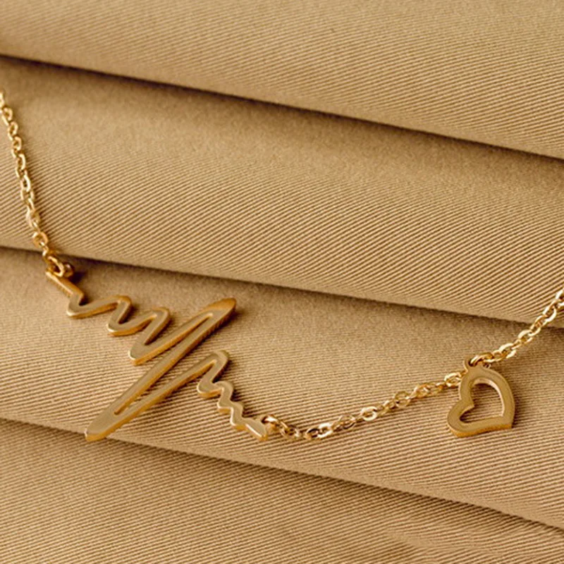 Модное корейское ожерелье в форме сердца ЭКГ из титановой стали розовое золото