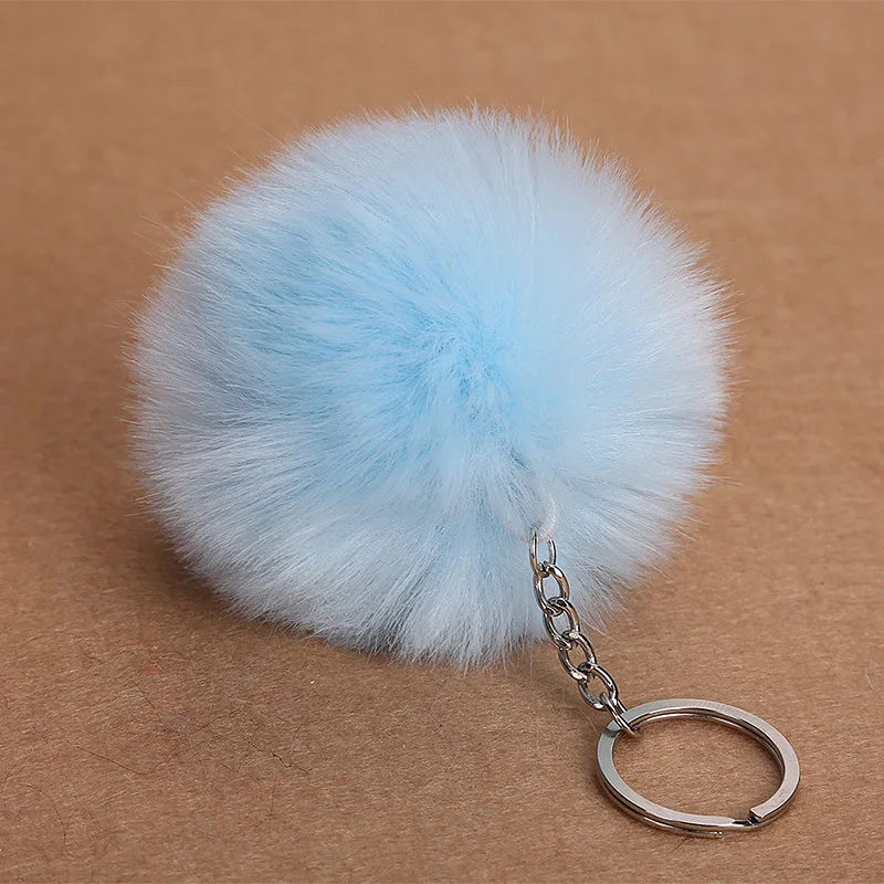 Брелок для ключей с помпоном из кроличьего меха милый черный и кремовый