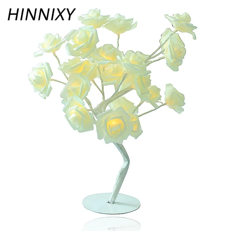 Hinnixy белая роза дерево настольная лампа теплый белый романтический цветок ночник