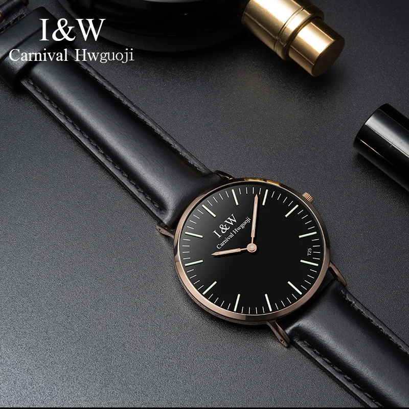 Модные ультра тонкие женские часы карнавал Тритий импортный кварцевый механизм