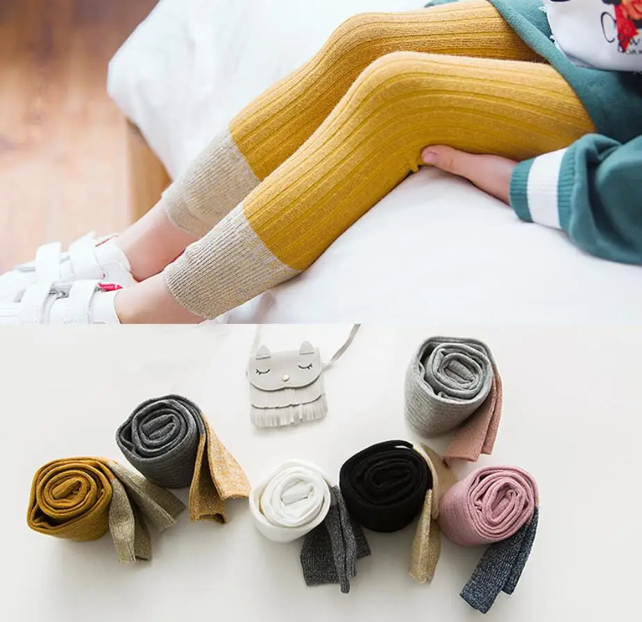 

Spring and summer new cotton children's pants fashion color matching children's nine pants tights for girls