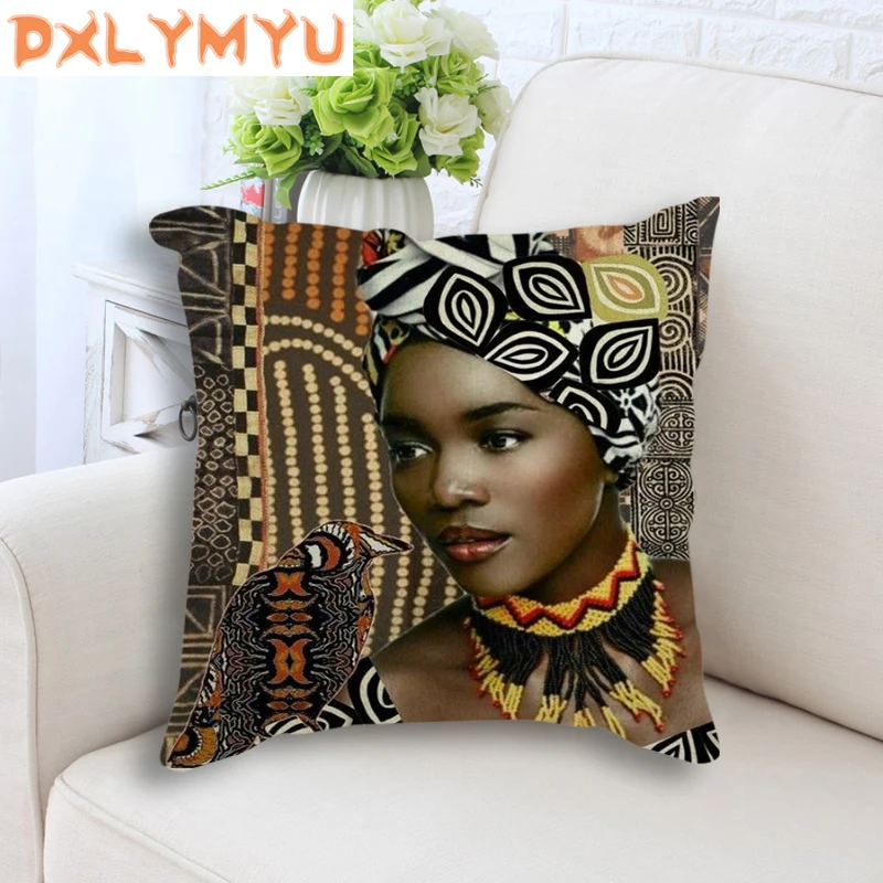 african girl lady oil painting decorative cushion black women home art decoration sofa throw pillow case linen cushion cover free global shipping
