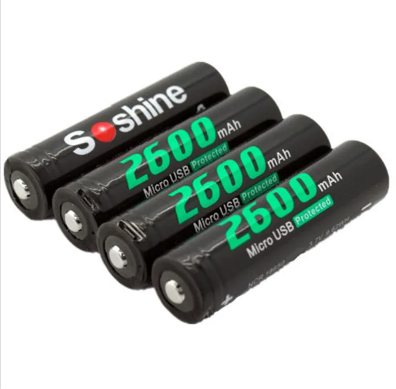 Soshine Li Ion 18650 2600mAh 3 7 V перезаряжаемая защищенная батарея со встроенным микро USB