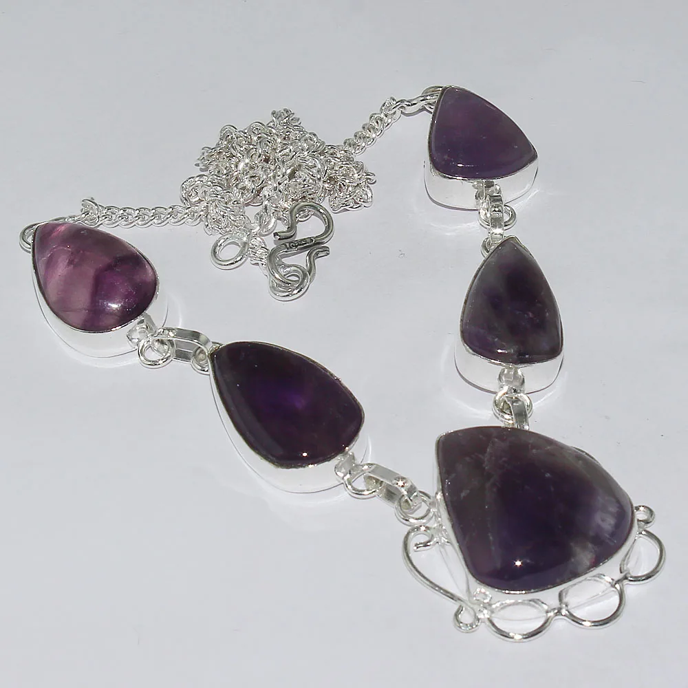 Аметисты ожерелье серебряное покрытие над медью 49 5 см N1203|amethyst necklace|necklace silvernecklace