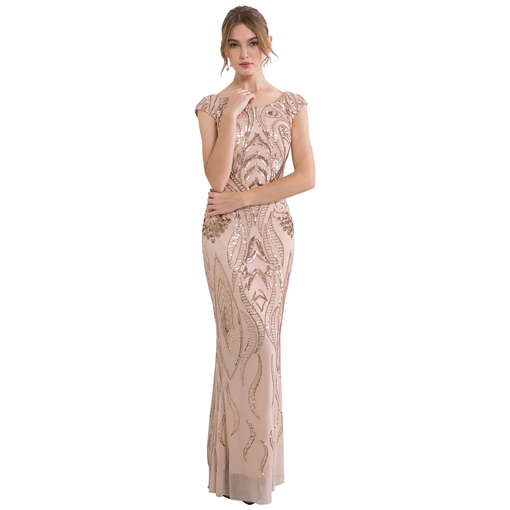 Женское платье с блестками Angel-fashions длинное вечернее рукавом-крылышком расшитое