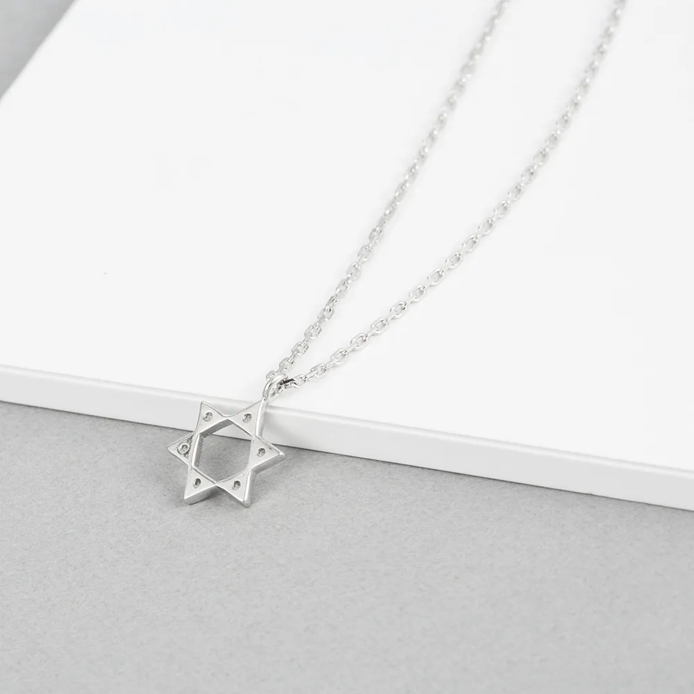 Шесть ость star cz Ожерелье Женщины 100% 925 пробы серебро nacklace Ювелирное Украшение