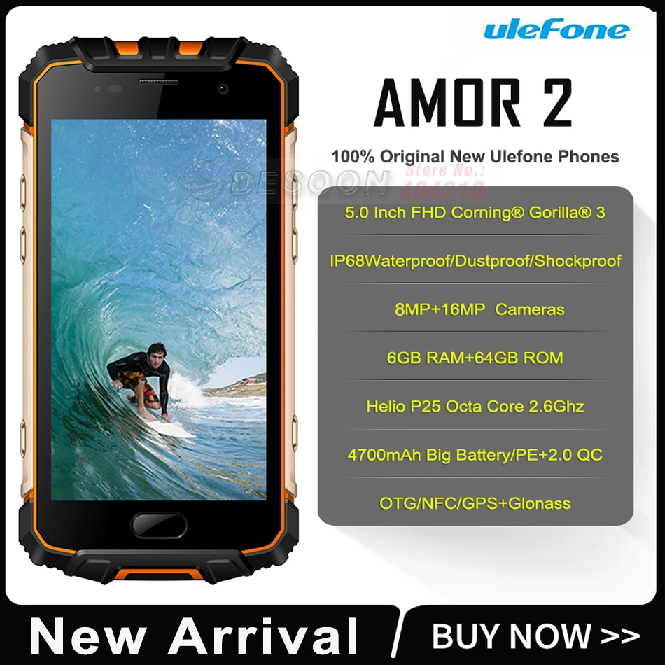 Ulefone power 2 IP68 Водонепроницаемый мобильный телефон 5 0 дюймов FHD 6 ГБ Оперативная