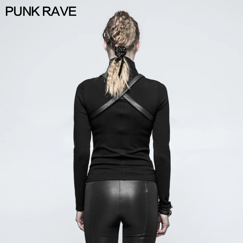 Punk Rave New Fashion Women's Black Visual Kei Gothic Steampunk Long Sleeve T-shirt | Женская одежда