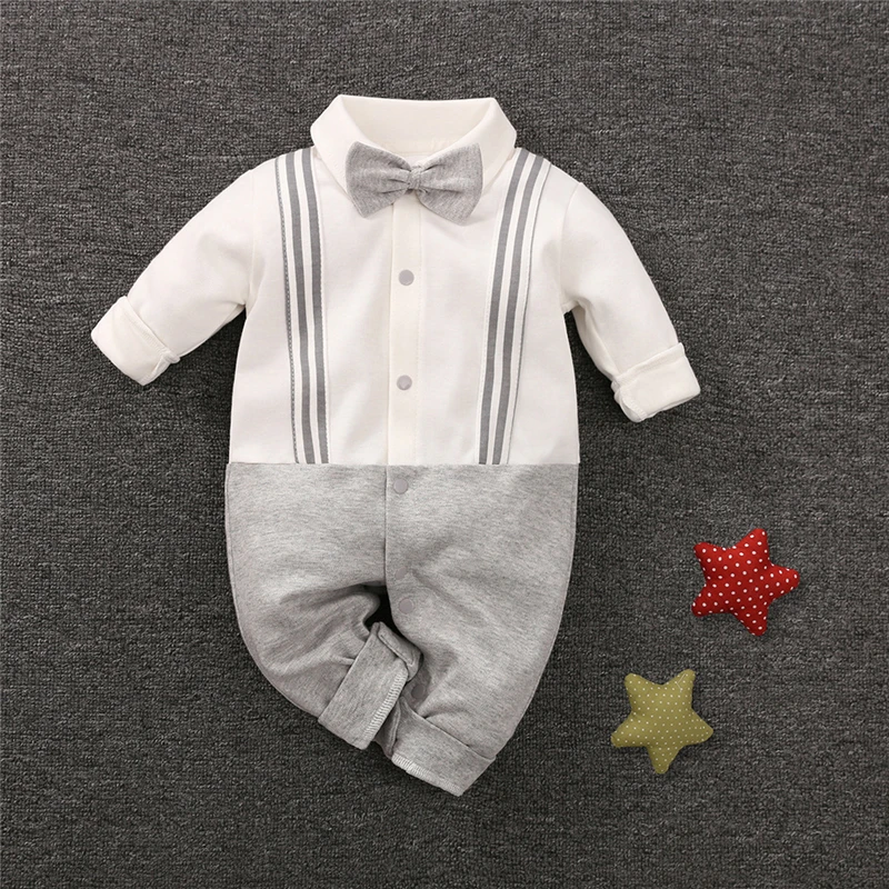 Детский хлопковый комбинезон с галстуком-бабочкой смокинги для маленьких