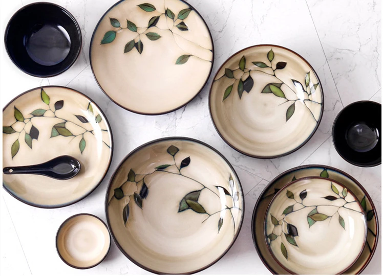 New Japanese and Korean ceramic tableware creative hand-painted plate rice bowl soup bowl noodle bowl salad bowl water cup