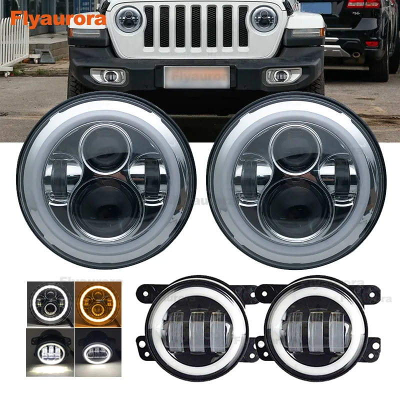 40w sliver DRL set Комплект 60 Вт 7 дюймов светодиодный фары с 4 дюйма светодиодный фонарь Белый DRL Halo Кольцо для Jeep Wrangler 97- JK TJ для jeep compass - Цвет: 40w sliver DRL set