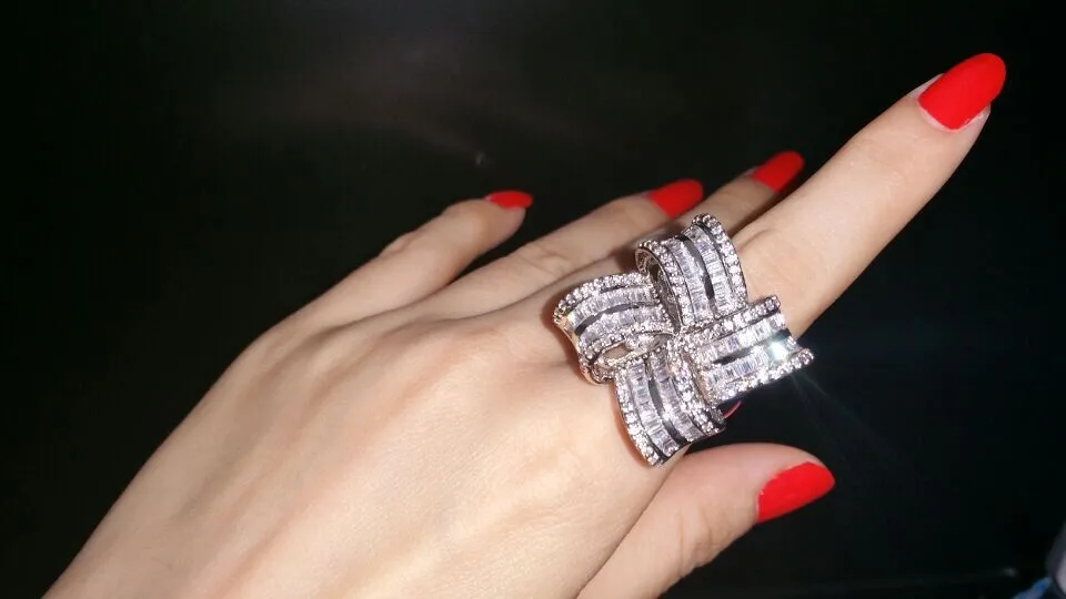 Квадратные лепестки дизайн большие кольца для женщин все сверкающие AAA + циркон 360